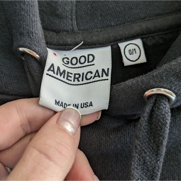 GOOD AMERICAN SHORT SLEEVE HOODIE SWEATER SZ 0/1 - Picture 4 of 7